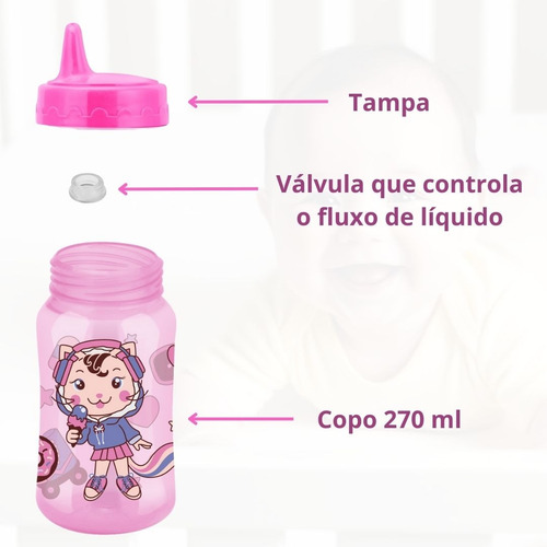 Copo Infantil Válvula Redutora Atóxico 270ml Petita - Rosa