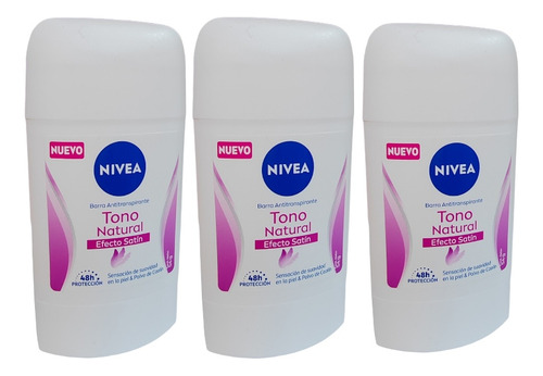 Pack X3 Nivea Desodorante En Barra Tono Natural Efecto Satin