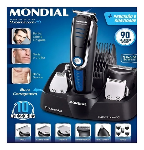 Aparador De Pelos Super Groom 10 Bivolt Mondial Cor Preto 127/220V
