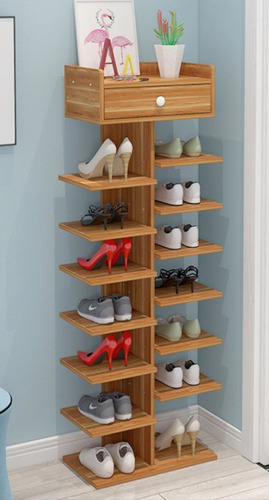 Zapatero Organizador Estante Zapatos 14 Pcs Hall Armario Color Madera