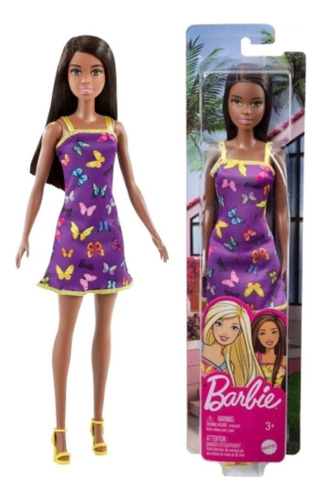 Boneca Barbie Fashion Negra Vestido Roxo Hbv07