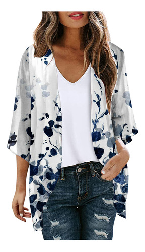 Chaqueta Tipo Kimono Con Estampado Floral Y Mangas Abullonad