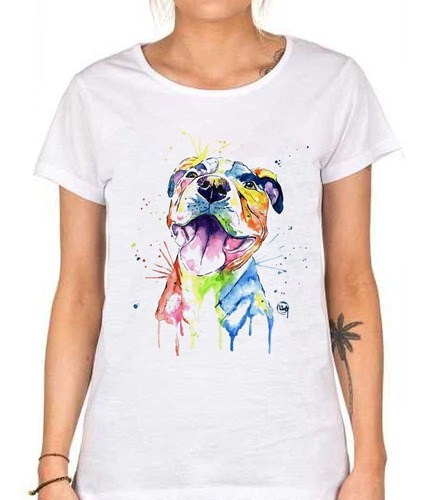 Remera De Mujer Pitbull Watercolor