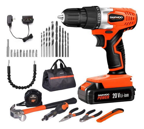 Taladro Atornillador Daewoo 20v +bolso +mechas +herramientas Color Naranja Frecuencia 50 Hz