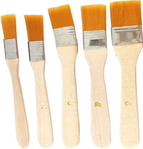 Set X 5 Pincel Tipo Brocha Cerda Sintética, Mango Madera