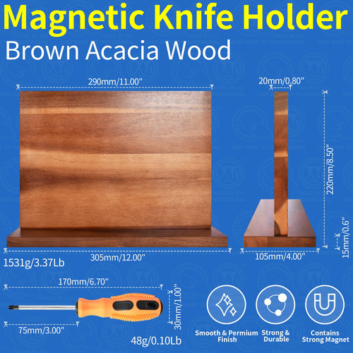 Xyj Knife Set With Magnetic Knife Block Acacia Wood Kitchen