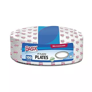 9 Inch Plastic Plates Microwave Safe 100 Count, White