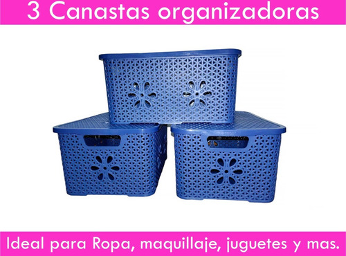 Cesta Cesto Canasta Caja Organizadora Con Tapa Set X3 Closet