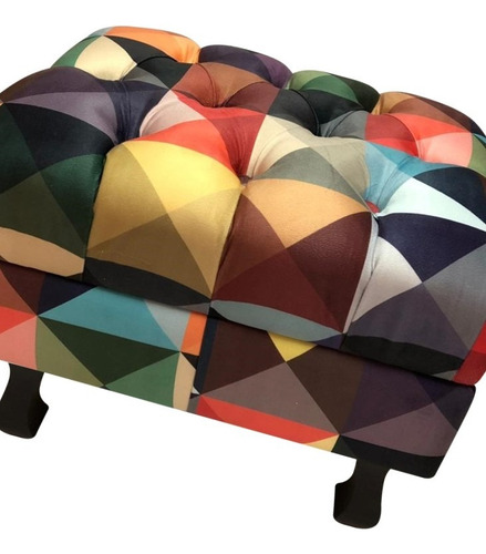 Puff Puf Decorativo Luiz Xv Capitonê Suede Bege Retrô Pés Madeira Luxuoso Cor Triangulo