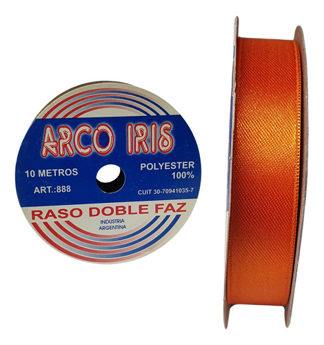 Cinta De Raso Doble Faz N°3 (15mm) X Rollo De 10mts Naranja Arco Iris