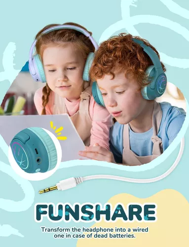 iClever Auriculares Bluetooth para niños con luces LED, volumen seguro  BTH18 74/85/94dBA, 43 horas de reproducción, Bluetooth5.3 auriculares