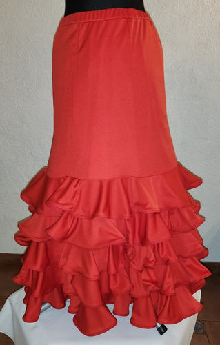 Pollera Falda Flamenco Roja 5 Volados Muy Cumplida 