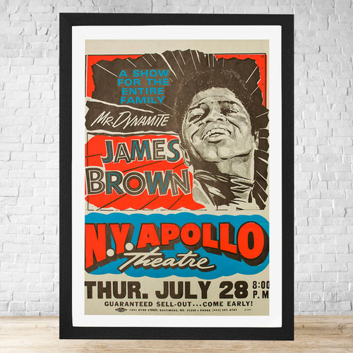 Cuadro James Brown 30x40 Con Vidrio Listo Para Colgar Negro Moderno