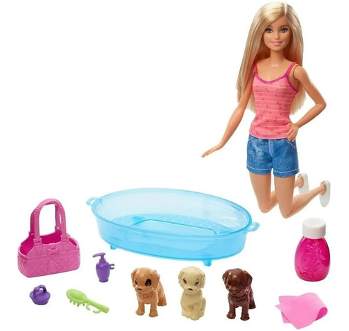 Barbie Set Cuidado De Cachorros Con Bañera Y Accesorio Gdj37