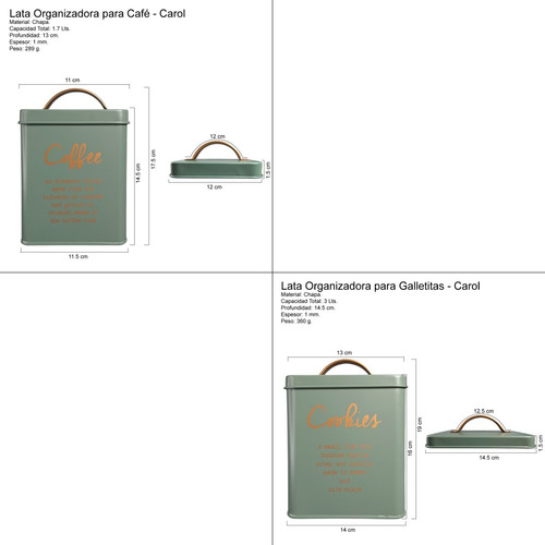 Set X2 Latas Coffe Cookies Carol Manija Bronce Guardado Deco
