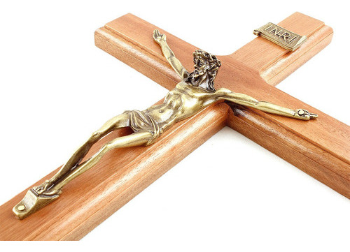 Crucifixo Para Parede Madeira Imagem Metal - 35cm