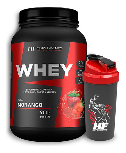 Whey Protein Morango 900g + Coqueteleira