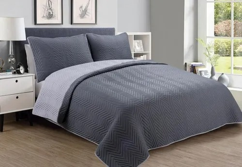 Cubrecama Quilt Liso Reversible King Size Con 2 Fundones