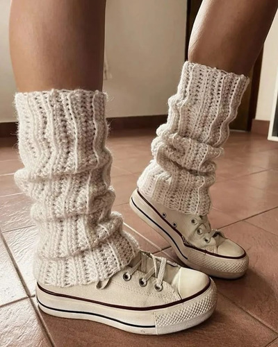 Polainas O Calentadores Al Crochet Artesanal Tamaño 30 X 30 Beige Lana Sml