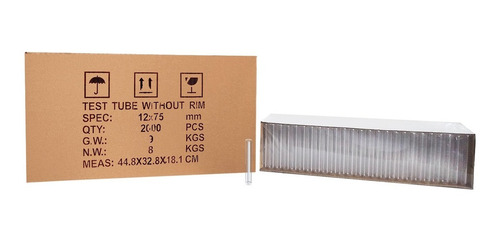 Imagen 1 de 1 de Tubo De Ensayo De Vidrio De 12x75 Mm - Caja Con 2000 Piezas