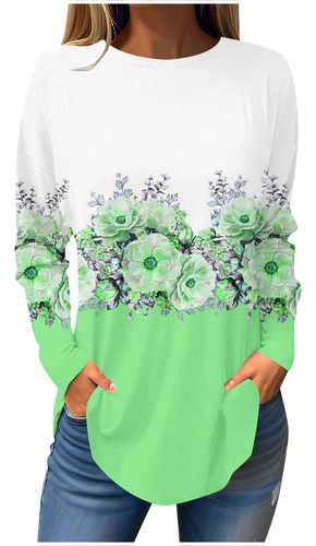 Blusas De Otoño Con Estampado De Cuello Redondo En T Para Mu