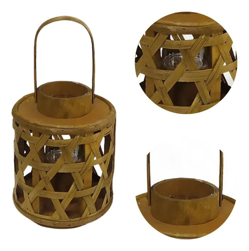Lanterna Rústica De Bambu Natural - 30 X 15cm Cor Marrom