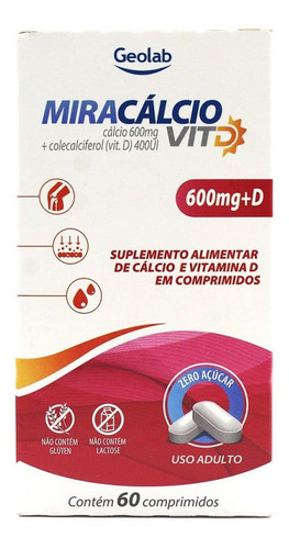 Miracalcio Vit D 600mg 60cp Suplemento de Cálcio e Vitamina D