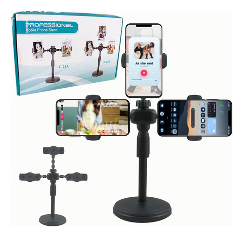 Soporte Triple Para Celular Slim Company Extensible Ajustable Portátil Universal Para 3 Teléfonos Color Negro