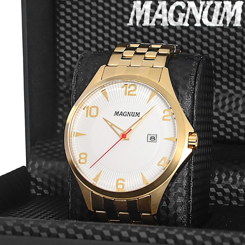 Relógio Magnum Masculino Ma33291h Dourado Aço Grande Cor do fundo Prateado