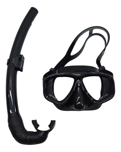 Kit Mergulho Profissional Máscara E Snorkel Praia Piscina Cor Todo Preto