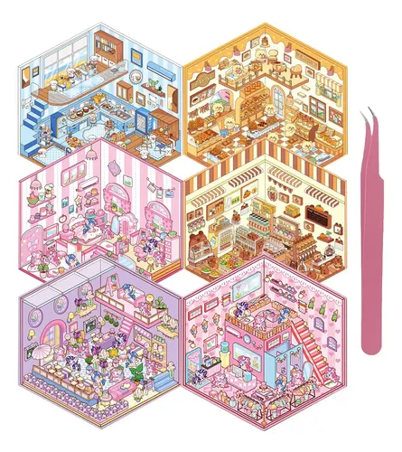 Stickers DIY Casas 3D UBERMing 12 Pegatinas 3D Escenas Para Casa DIY | 12 Temas Diferentes 2 Pinzas | Material PET | 12.5x15 Cm | Para Decorar, Regalo Niños Y Adultos Pegatinas Reutilizables