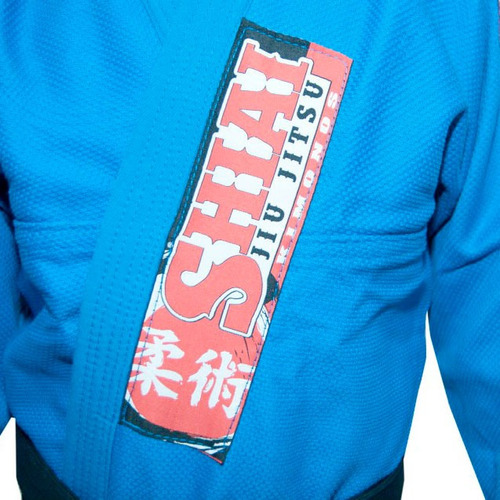 Imagen 5 de 7 de Kimono Jiu Jitsu Negro Azul Blanco Shiai Tramado Mediano Bjj