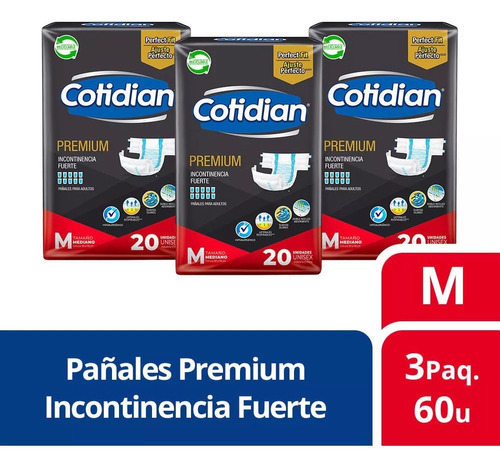 3 Paquetes Pañales De Adulto Cotidian Premium 60 Un Talla M