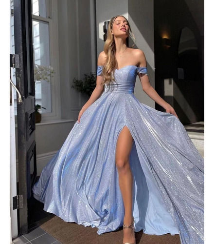 K Vestido De Noche De Moda Con Cuello Recto Y Abertura En