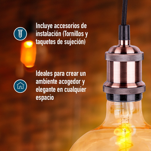 Socket Vintage Rojo Cobre 1.5 M Ajustable Color Dorado
