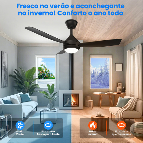Ventilador De Teto Moderno De 42 Polegadas Com Luz Led E Controle Remoto, Ventilador Silencioso De 3 Pás Para Ambientes Internos/externos Com 3 Cores De Luz E 6 Velocidades