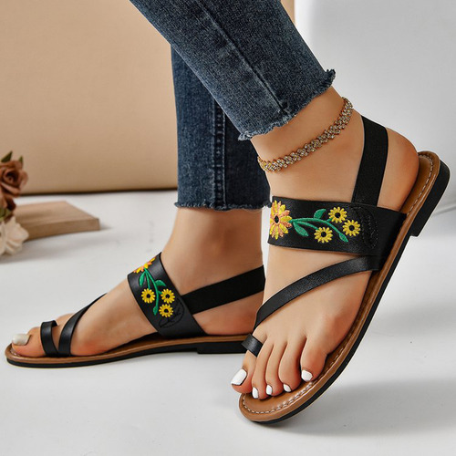 Sandalias Deslizantes Con Forma De Anillo Para Mujer, Bordad