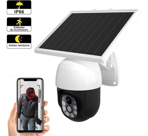 Camara Wifi Vigilancia 4g Sim Card Exterior Panel Solar Ip66 Color Blanco