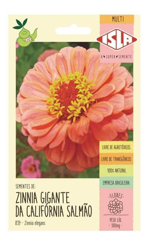 2x Semente Zinnia Dahliaflora Salmão Gigante Califórnia Isla
