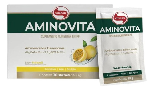 Aminovita 9 Aminoácidos Vegetais Maracujá 10g Vitafor 30