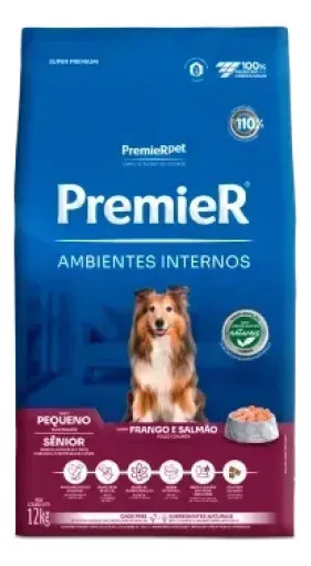 Ração Seca Premier Ambientes Internos Cão Senior Pequena Frango Salmão 12kg