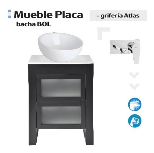 Juego Mueble Placa + Bacha Bol + Grif Atlas Empotrar