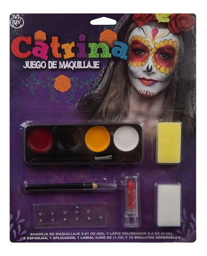 Kit De Maquillaje Catrina Roja Disfraz Halloween Fiesta