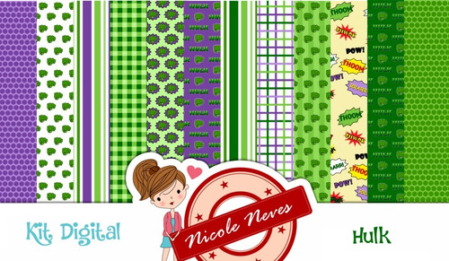 Kit Imprimible Hulk Cotillon + Papeles Fondos Cliparts Fonts