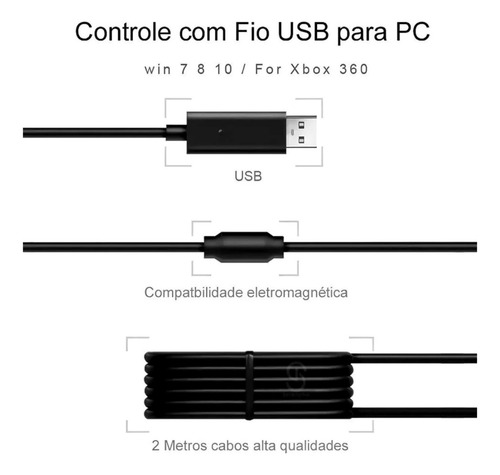 Controle Para Xbox 360 Tv/pc/android Joystick Com Fio