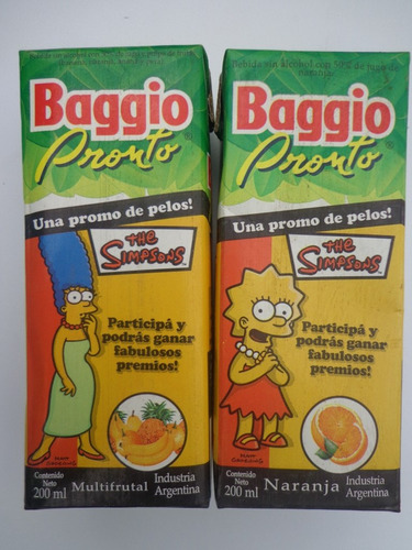 2 Cajas De Jugo Baggio Con Personajes De Los Simpsons Vacias