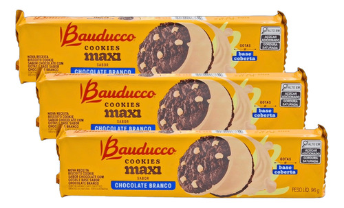 Biscoito Cookie Maxi Branco 96g Bauducco - Kit 3 Un