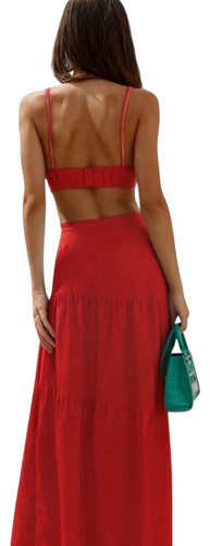 Conjunto Dos Piezas Crop Top Tirante Con Falda Larga Mujer