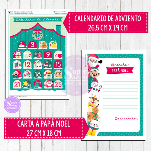 Carta Y Sobre Papá Noel + Calendario De Adviento Navidad