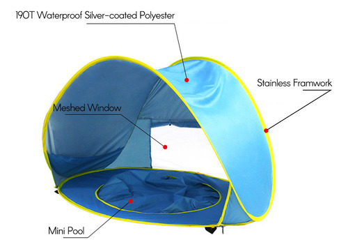 Carpa De Playa Portátil Para Bebés Con Iones Y Bolsa De Tran